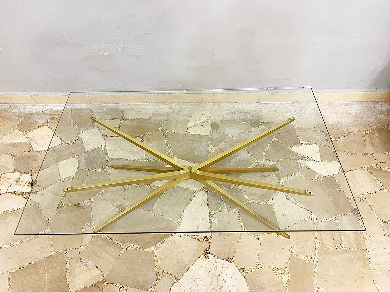 Glass and brass coffee table by Enrico Pandolfini, 1950s 1