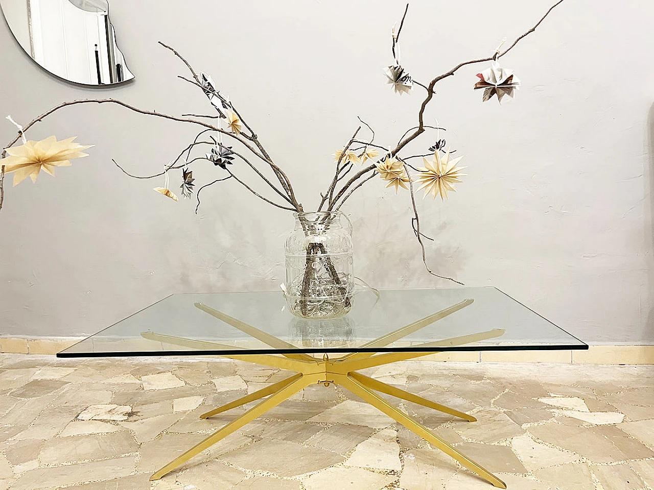 Glass and brass coffee table by Enrico Pandolfini, 1950s 5