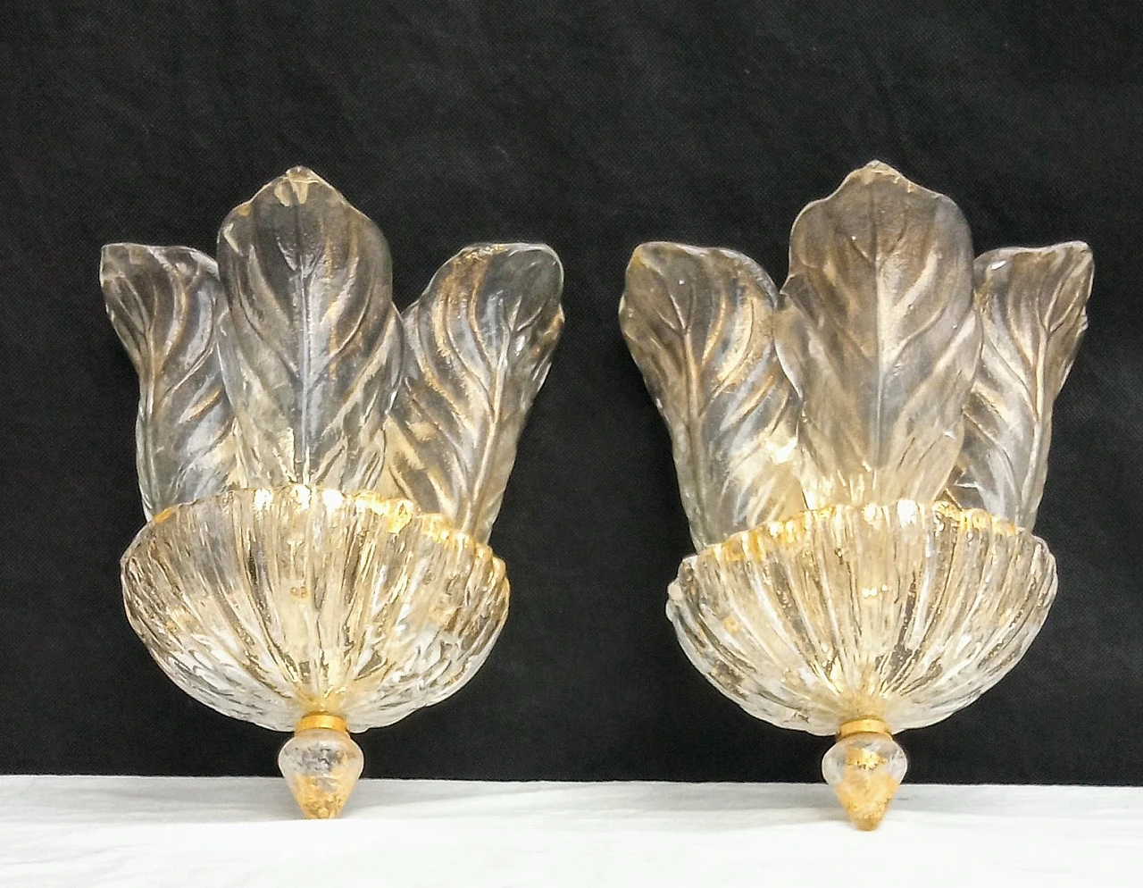 Pair of Murano glass leaf wall lamps, 1980s 7