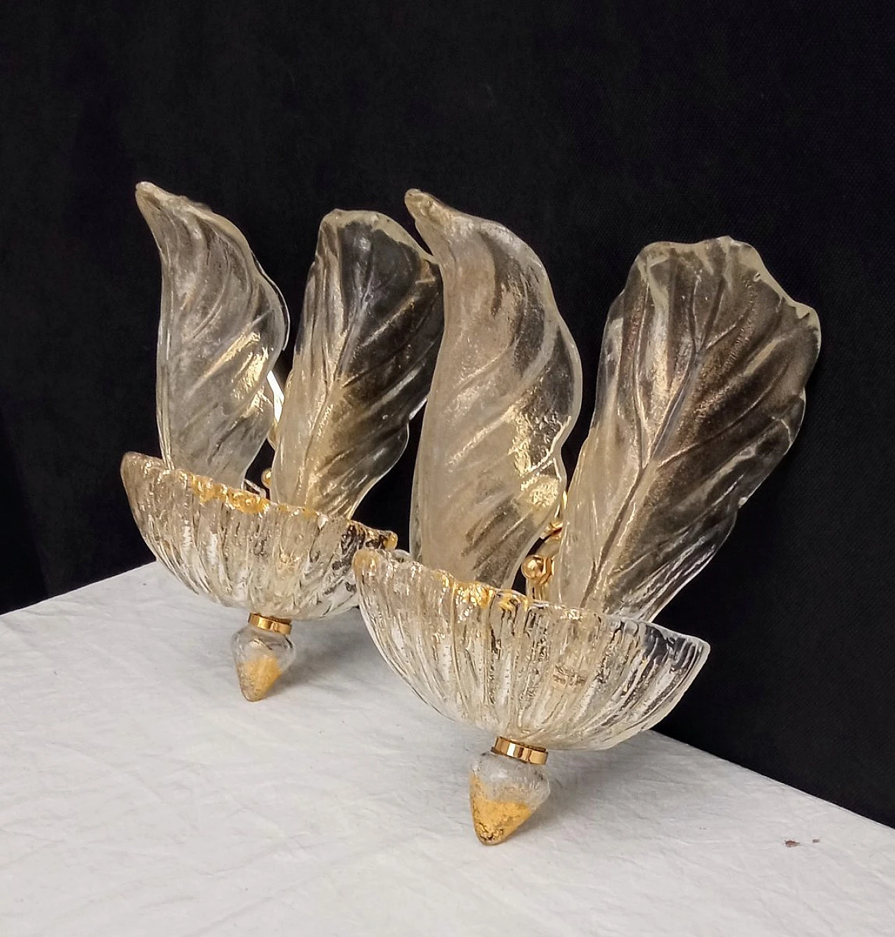 Pair of Murano glass leaf wall lamps, 1980s 8