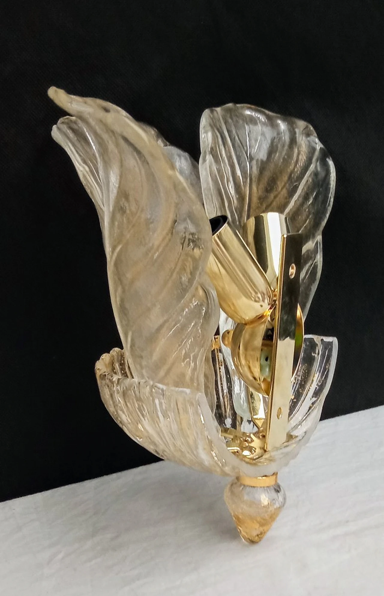 Pair of Murano glass leaf wall lamps, 1980s 9