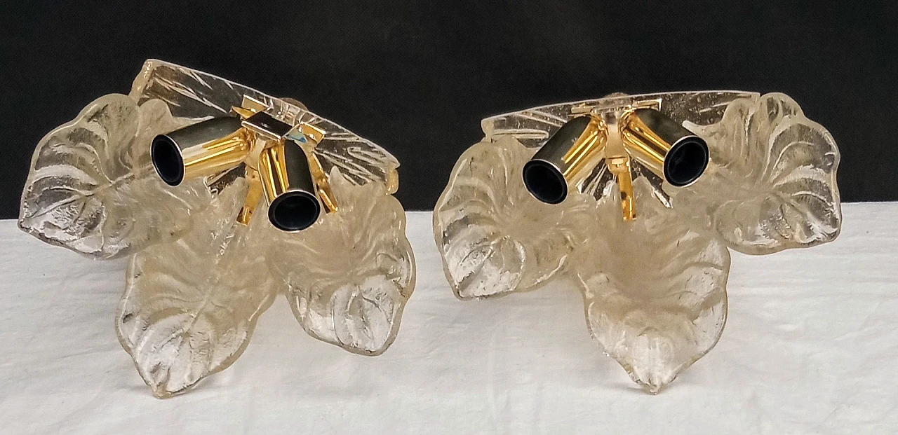 Pair of Murano glass leaf wall lamps, 1980s 11