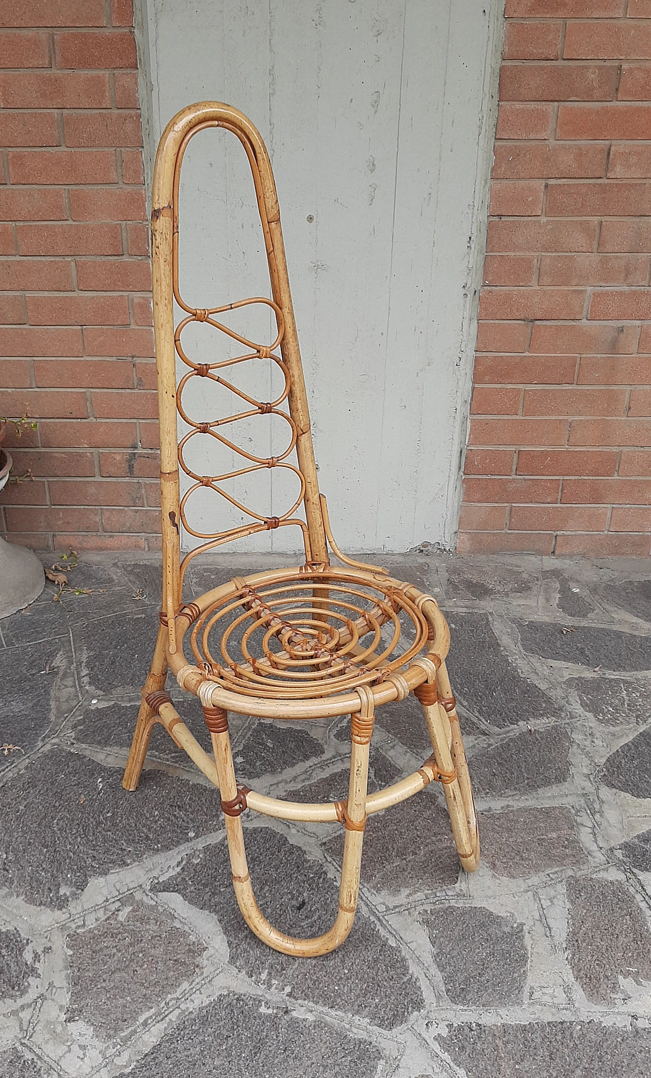 Bamboo chair with high backrest, 1960s 1