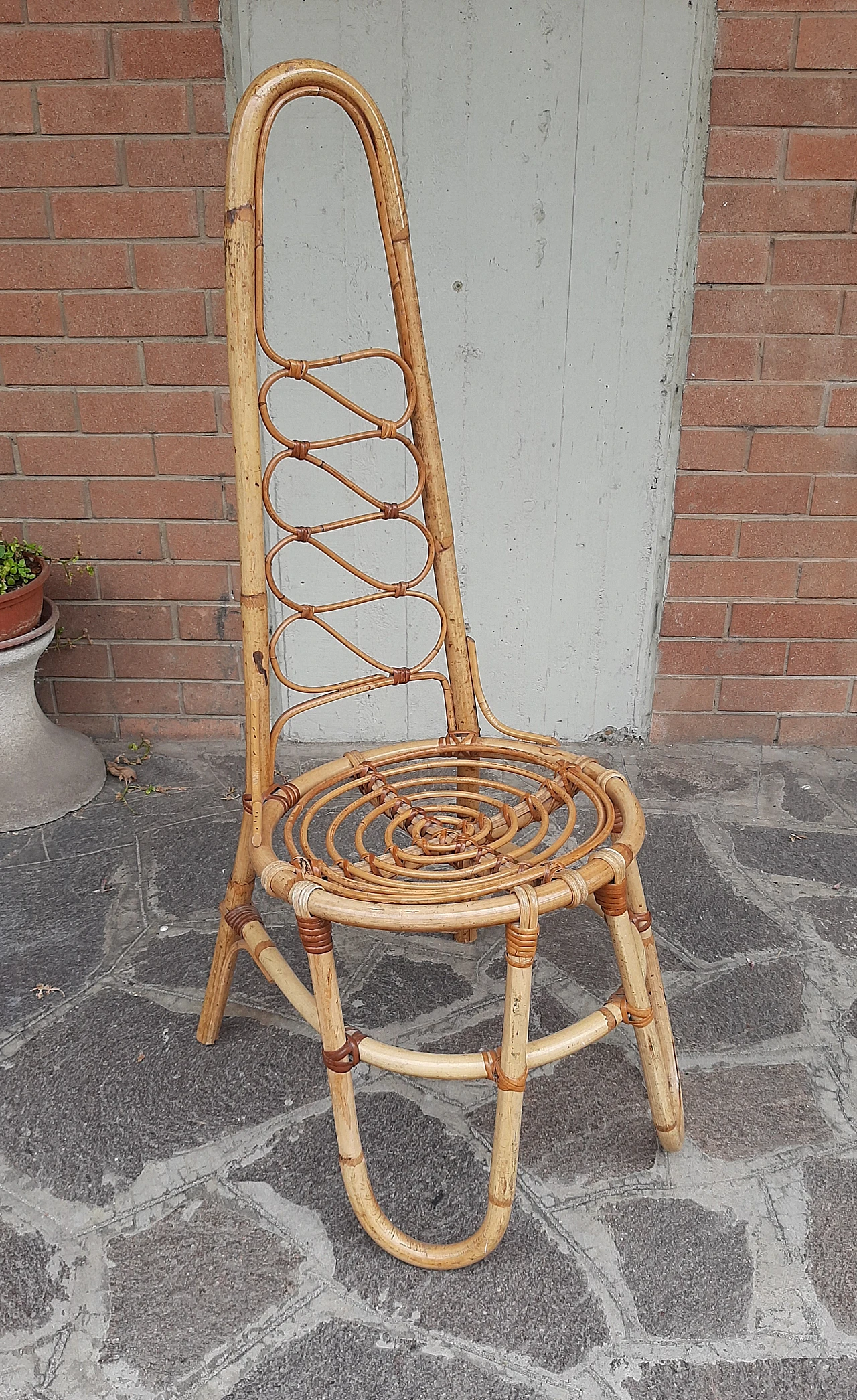 Bamboo chair with high backrest, 1960s 2