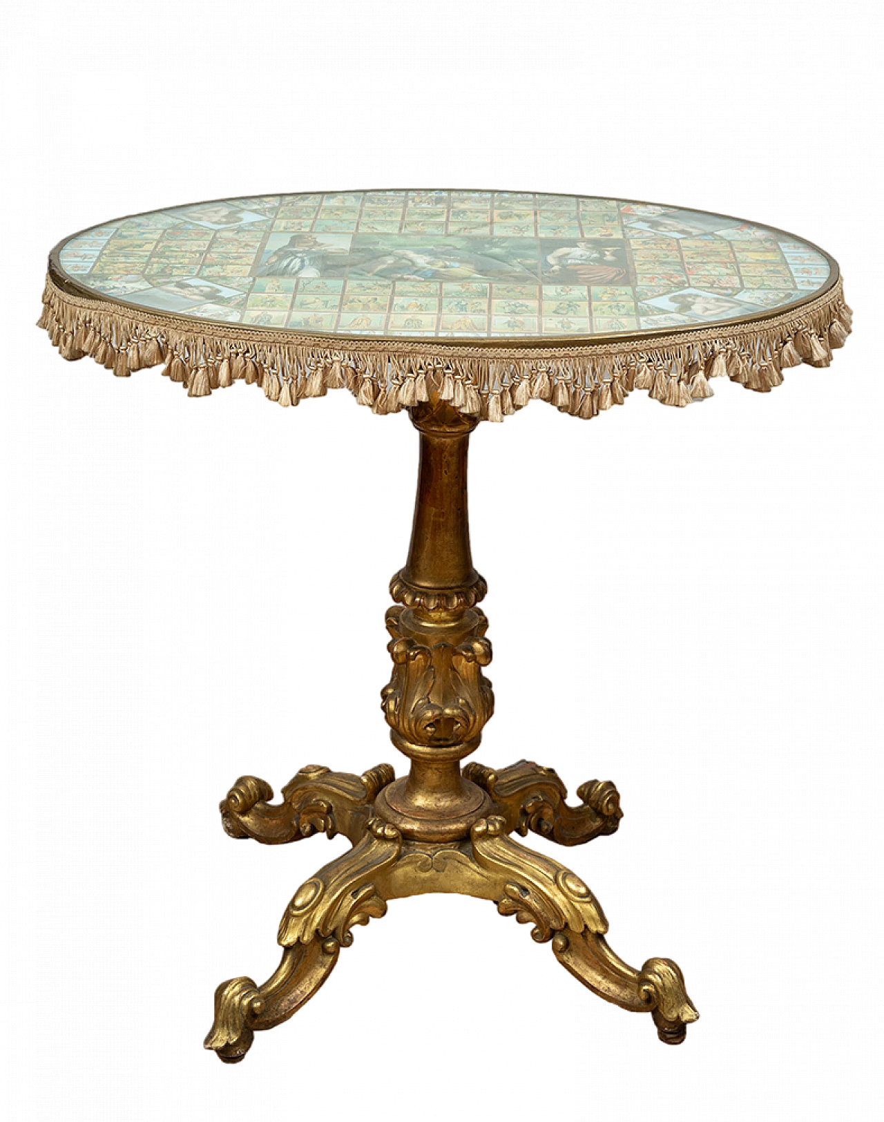 Louis Philippe gilded wood side table with decorated top, 19th century 6