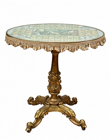 Louis Philippe gilded wood side table with decorated top, 19th century