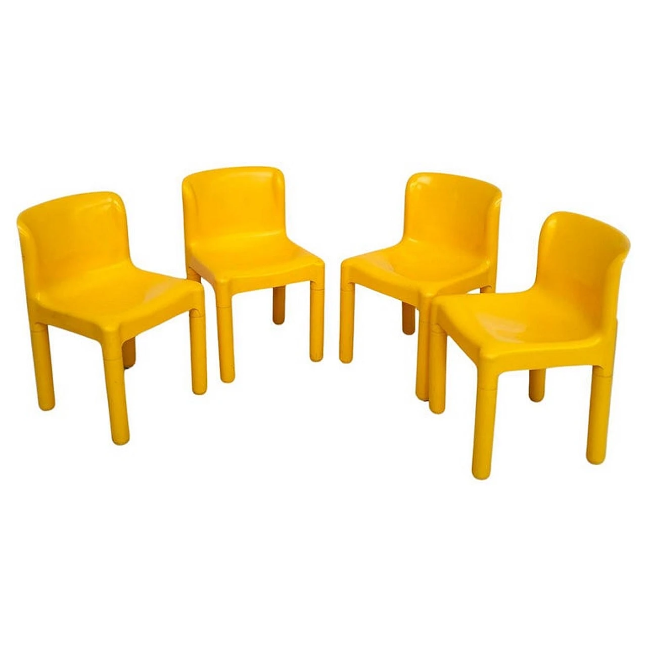 4 Yellow plastic chairs 4875 by Carlo Bartoli for Kartell, 1970s 1