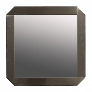 Specchio quadrato con angoli smussati in metallo cromato, anni '60