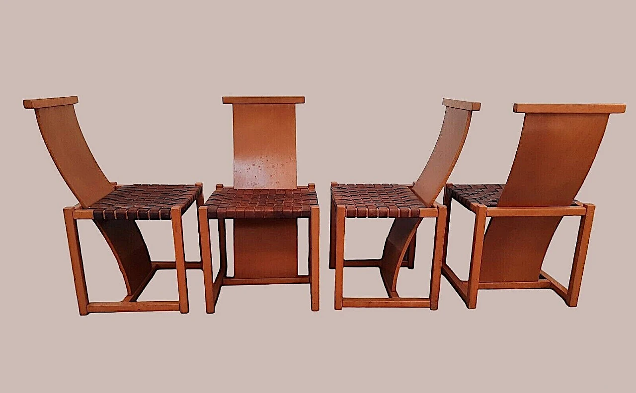 Pair of beech and leather chairs in the style of Alvar Aalto, 1970s 17