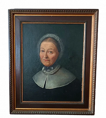 Old woman portrait, oil painting on canvas, 18th century