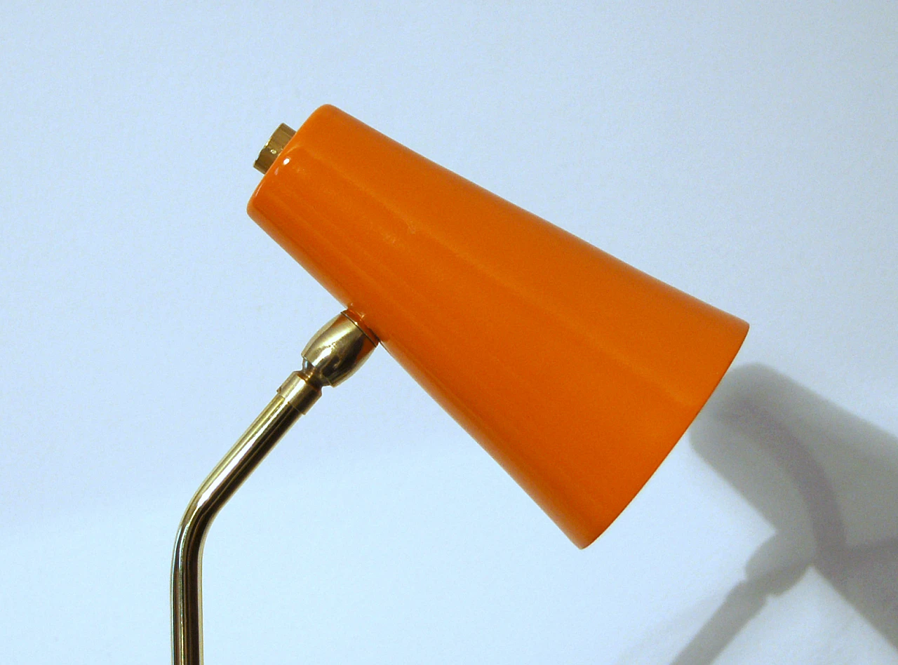 Lampada da tavolo arancione in ottone e marmo in stile Stilnovo 2