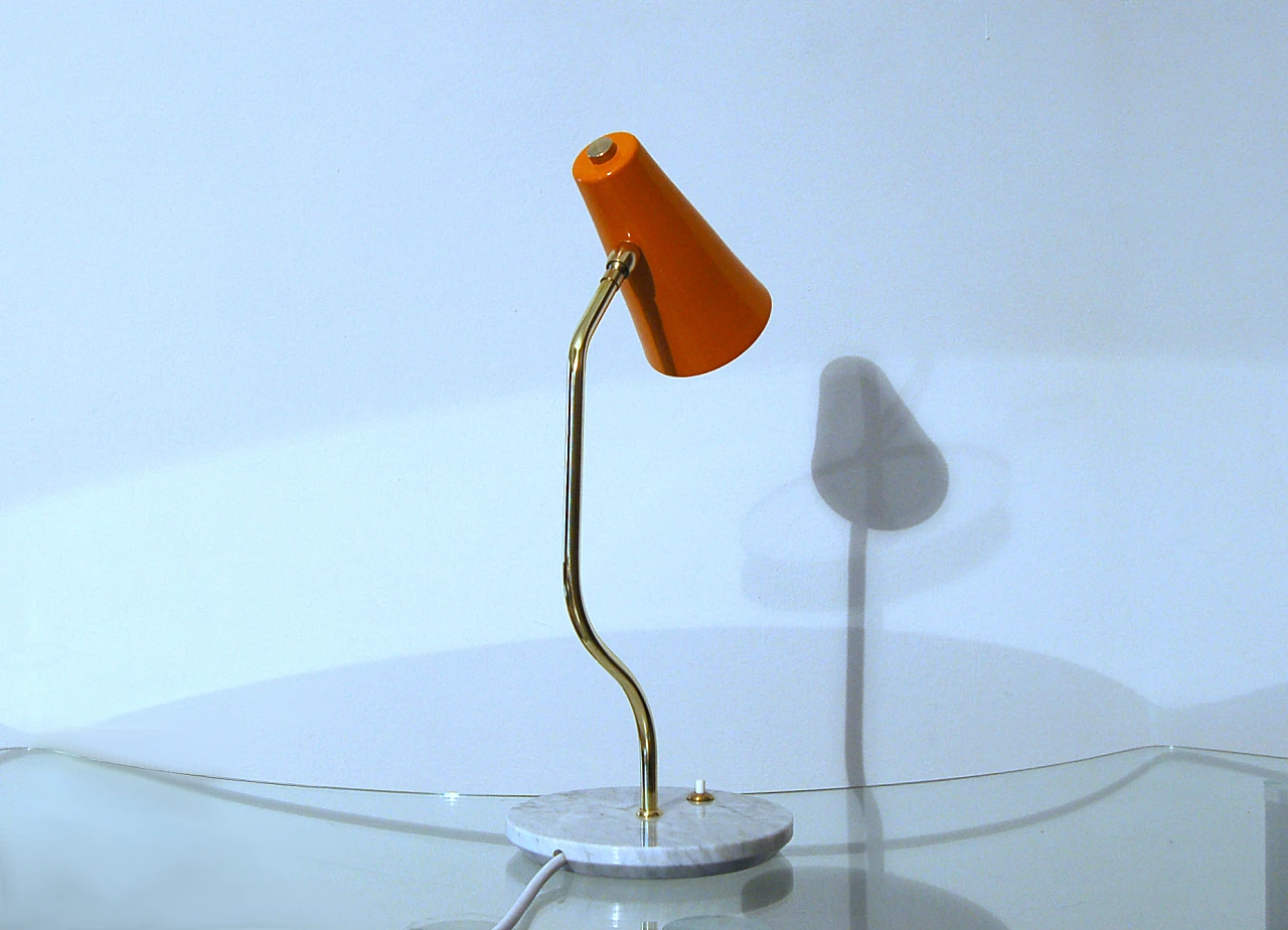 Orange table lamp in brass with marble base in Stilnovo's style 3