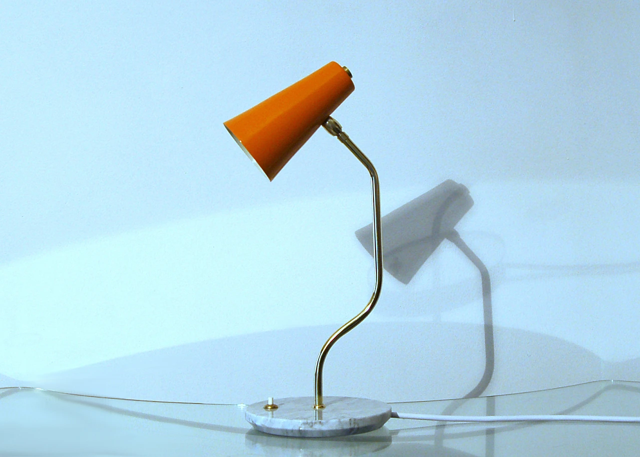 Orange table lamp in brass with marble base in Stilnovo's style 5