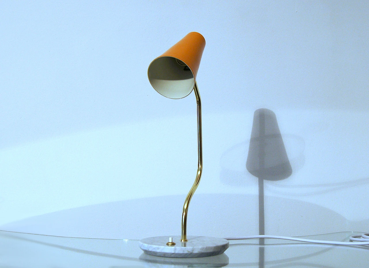 Orange table lamp in brass with marble base in Stilnovo's style 6