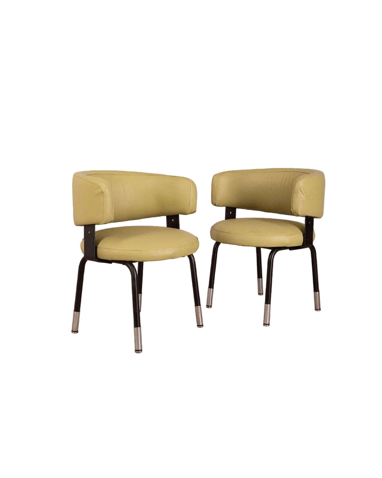 Pair of armchairs in green leatherette and black metal, 1970s 7