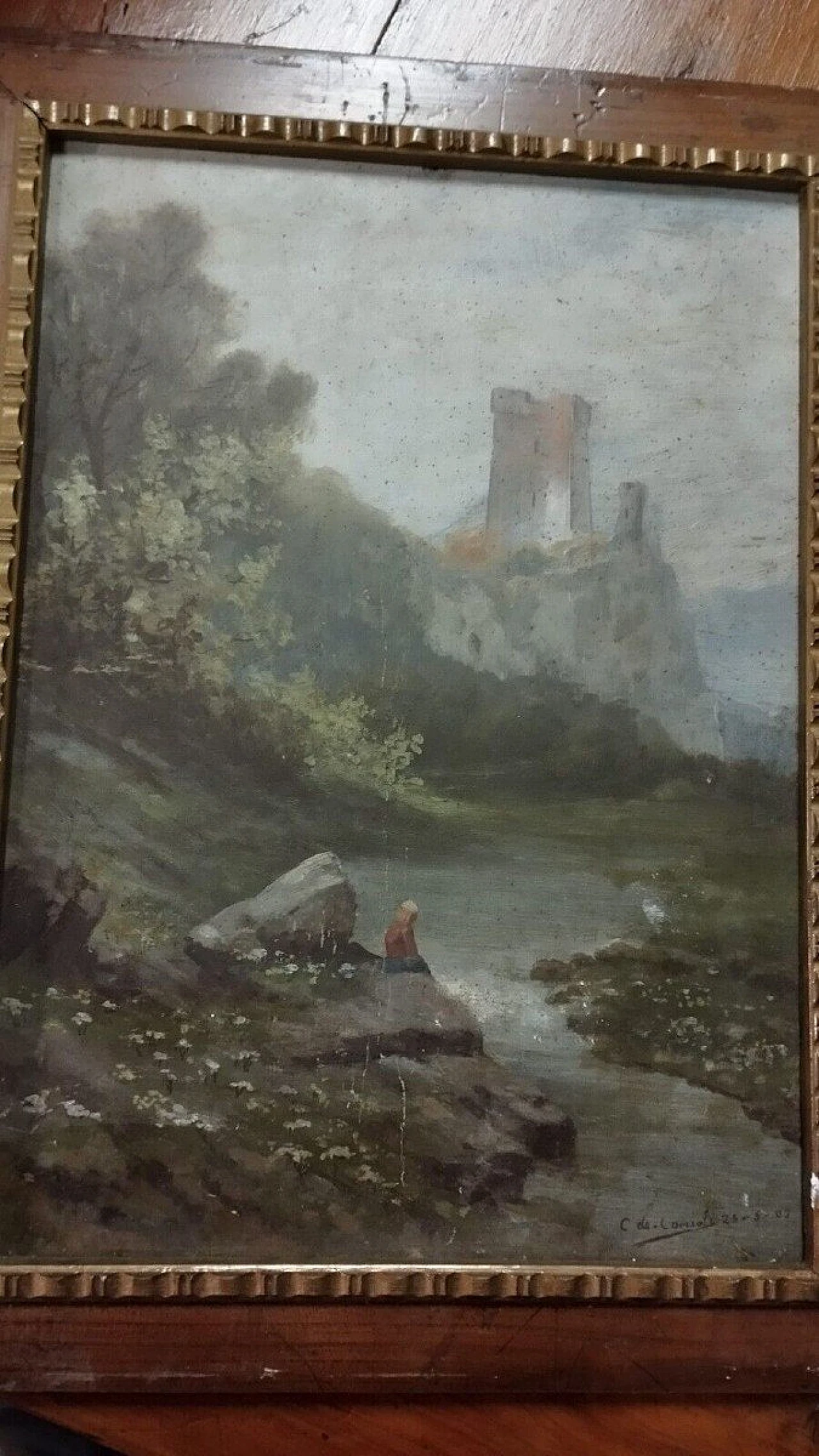 C. De Consoli, paesaggio, dipinto a olio su cartoncino, 1903 4