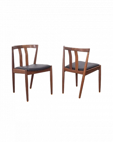 Pair of danish chairs in teak with black leather seat, 1960s