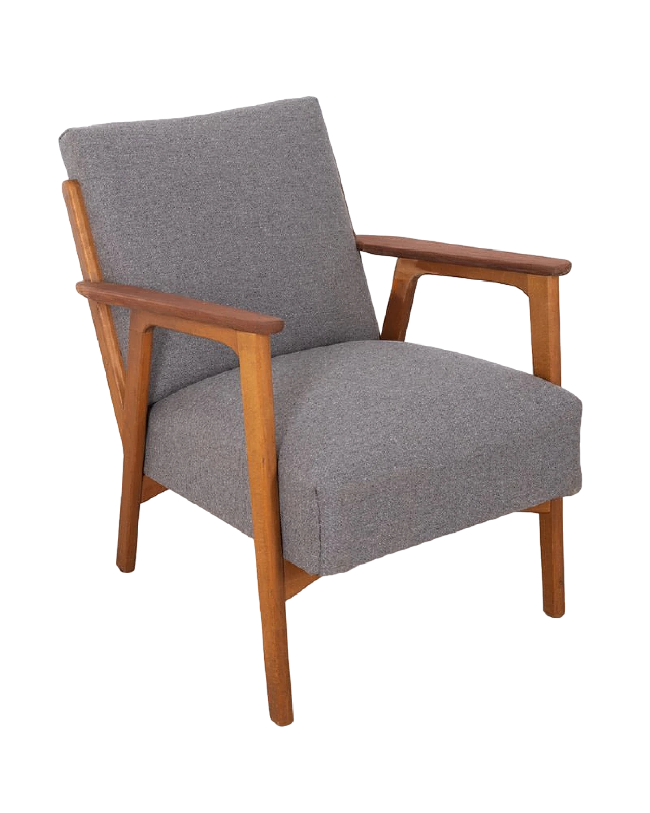 Danish teak and beech armchair with grey fabric, 1960s 8