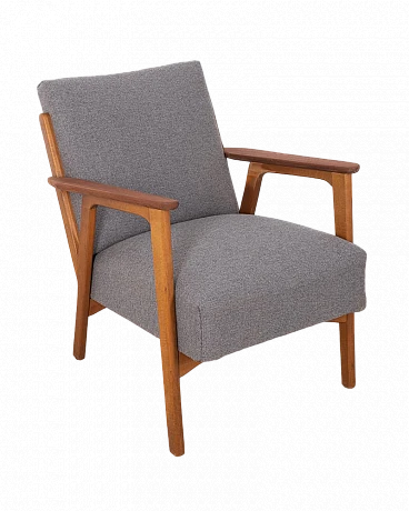 Danish teak and beech armchair with grey fabric, 1960s