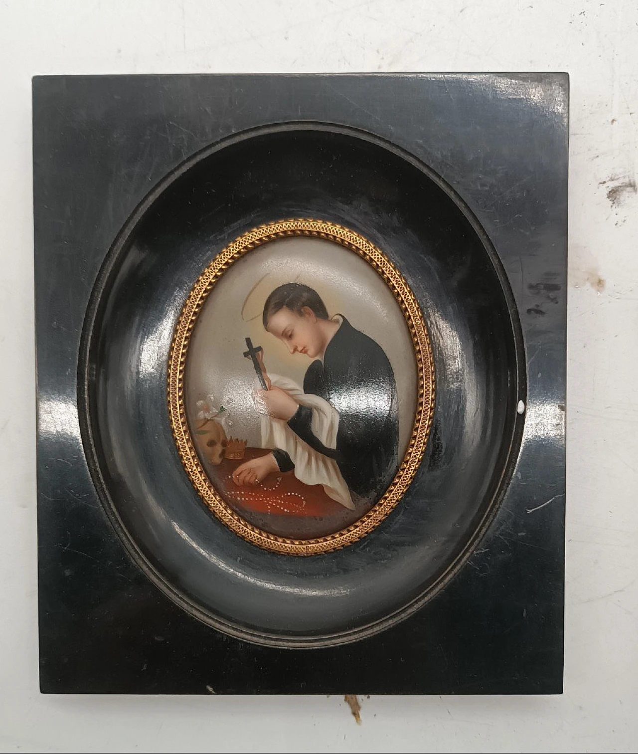 St. Luigi Gonzaga, miniature painted on porcelain, 19th century 1