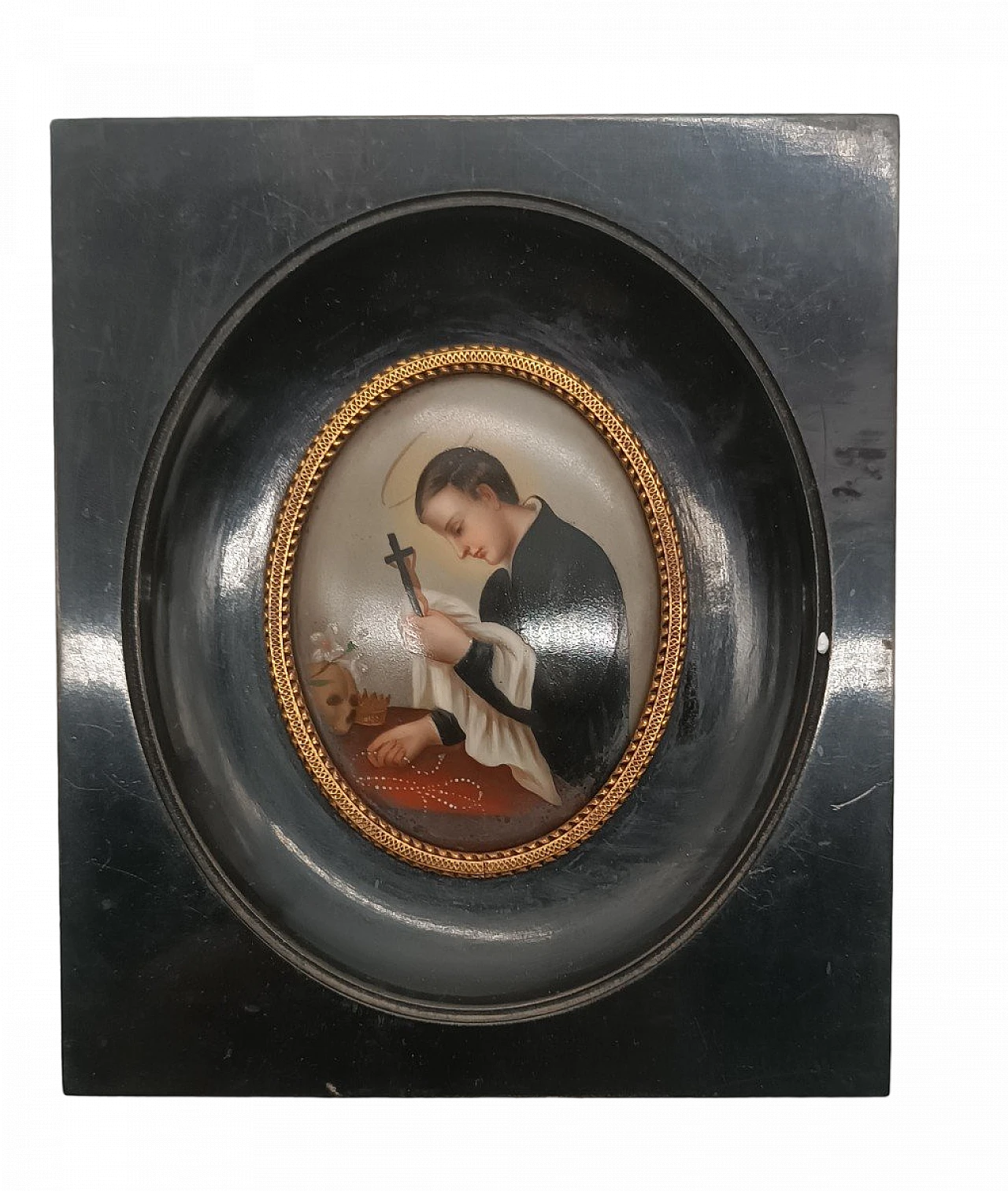 St. Luigi Gonzaga, miniature painted on porcelain, 19th century 2