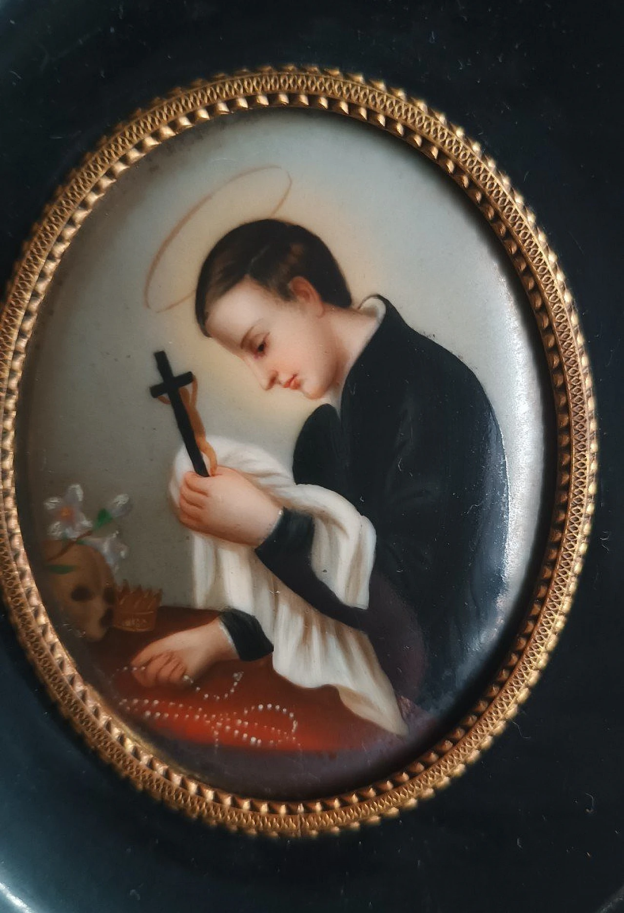 St. Luigi Gonzaga, miniature painted on porcelain, 19th century 3