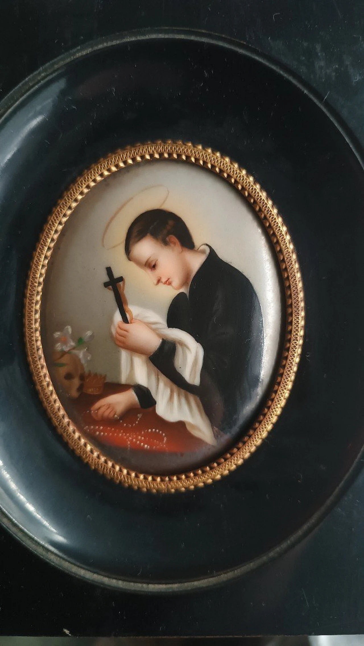 St. Luigi Gonzaga, miniature painted on porcelain, 19th century 4