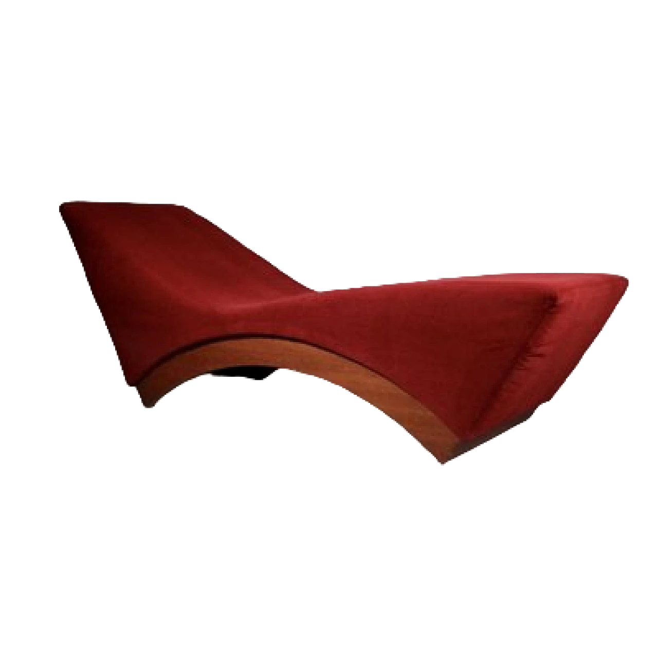 Red chaise longue in wood and fabric, 1970s 6