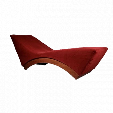 Red chaise longue in wood and fabric, 1970s