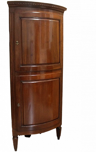 Louis XVI rounded solid walnut corner cabinet, 18th century