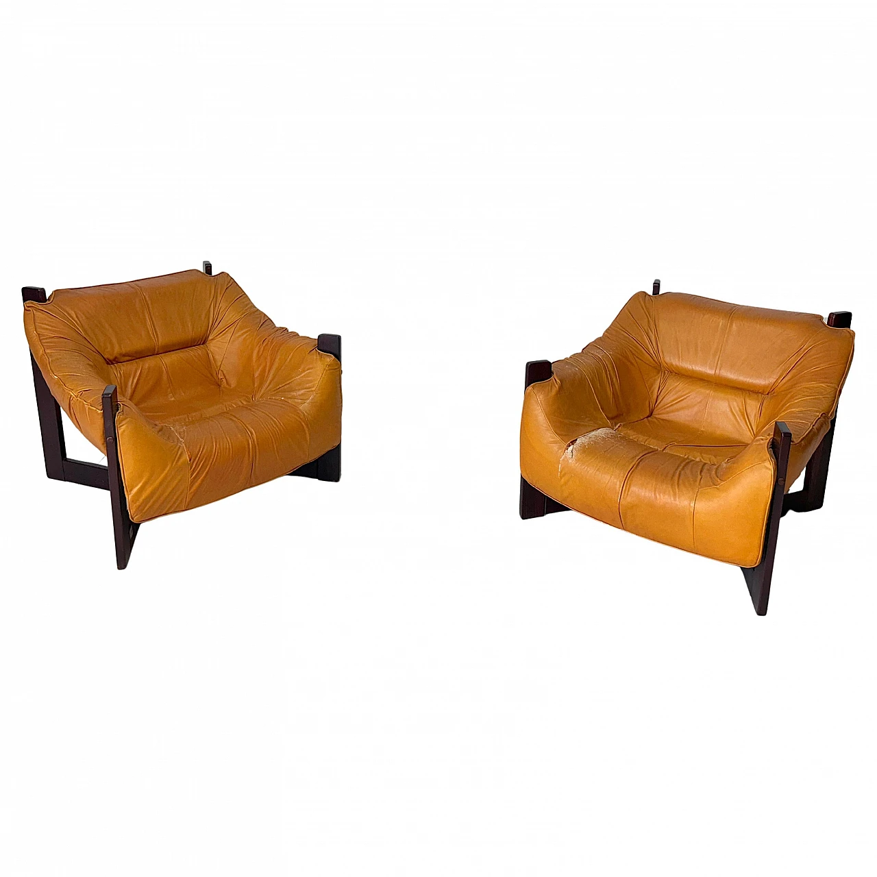 Pair of leather armchairs by Percival Lafer, 1970s 2