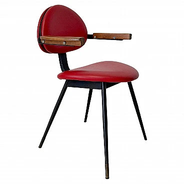 Chair in red skai, metal & wood by C. Mollino for Doro, 1959