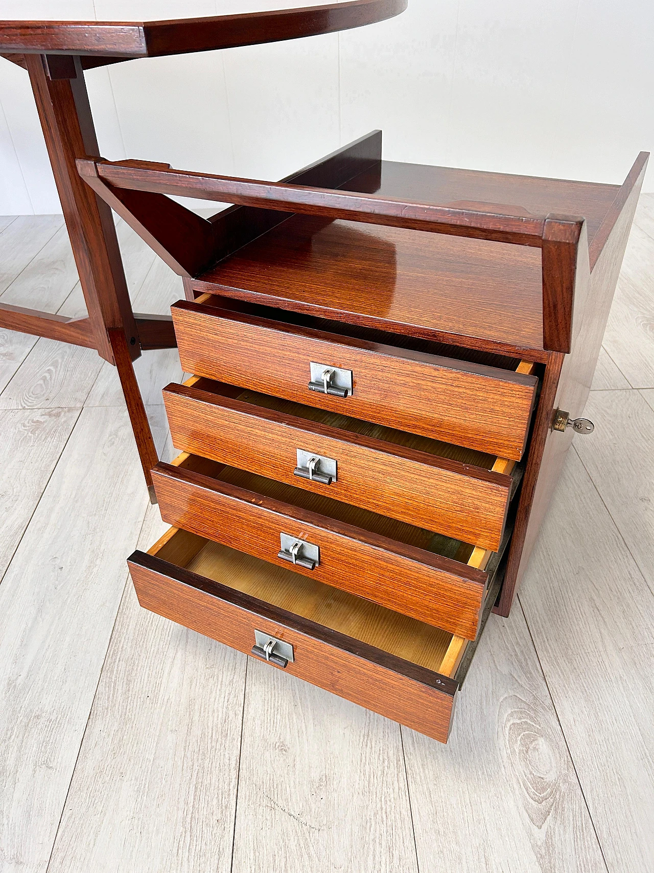 TL22 desk & chest of drawers in wood by Albini & Helg for Poggi, 1958 4