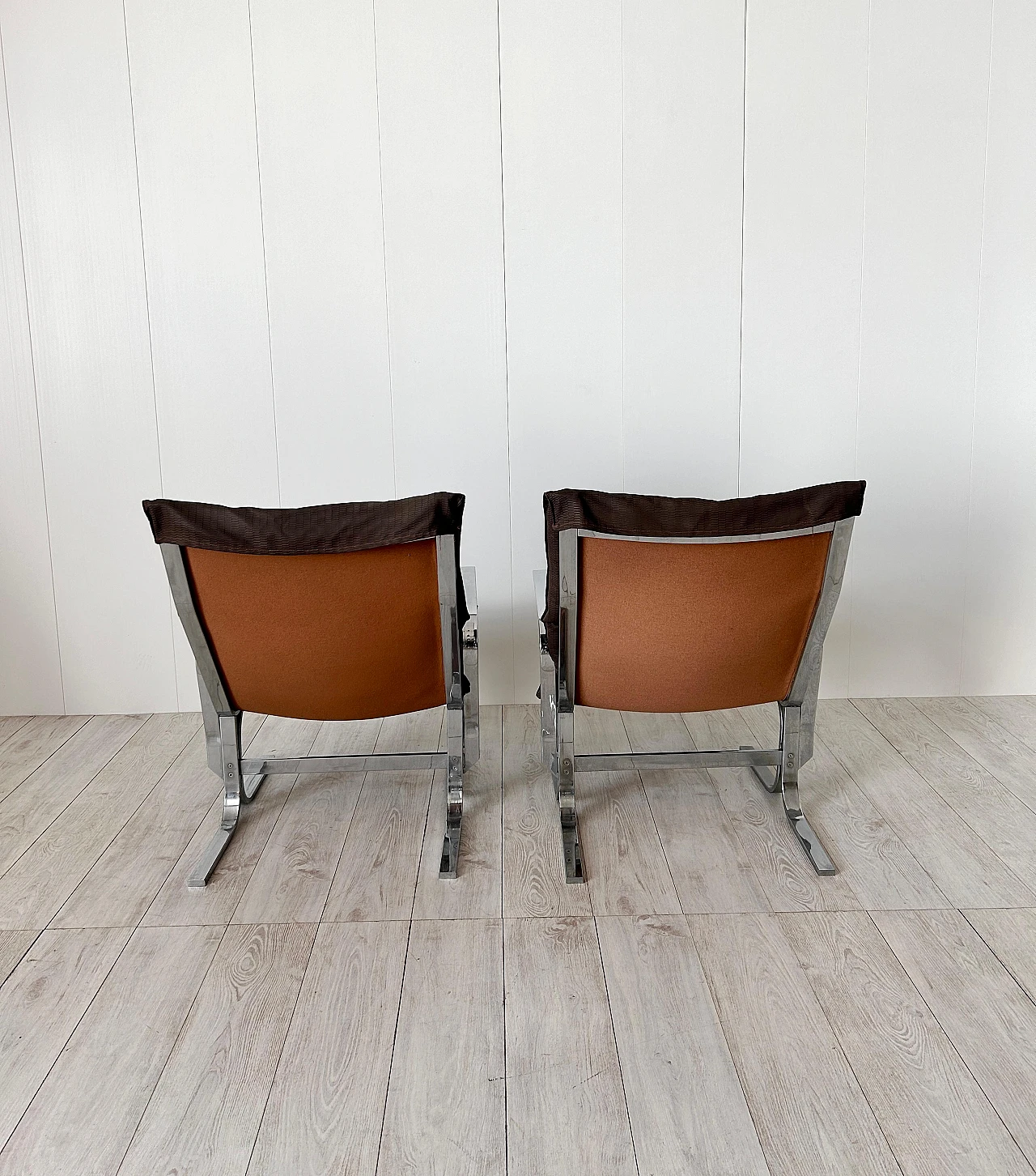 Pair of Siesta armchairs with pouf in fabric & steel by Relling, 1970s 9