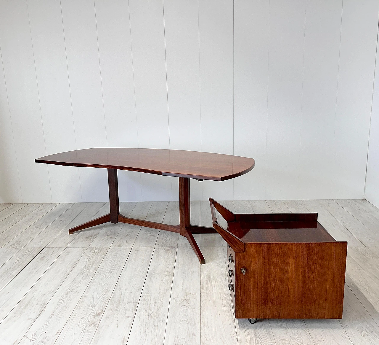 TL22 desk & chest of drawers in wood by Albini & Helg for Poggi, 1958 12