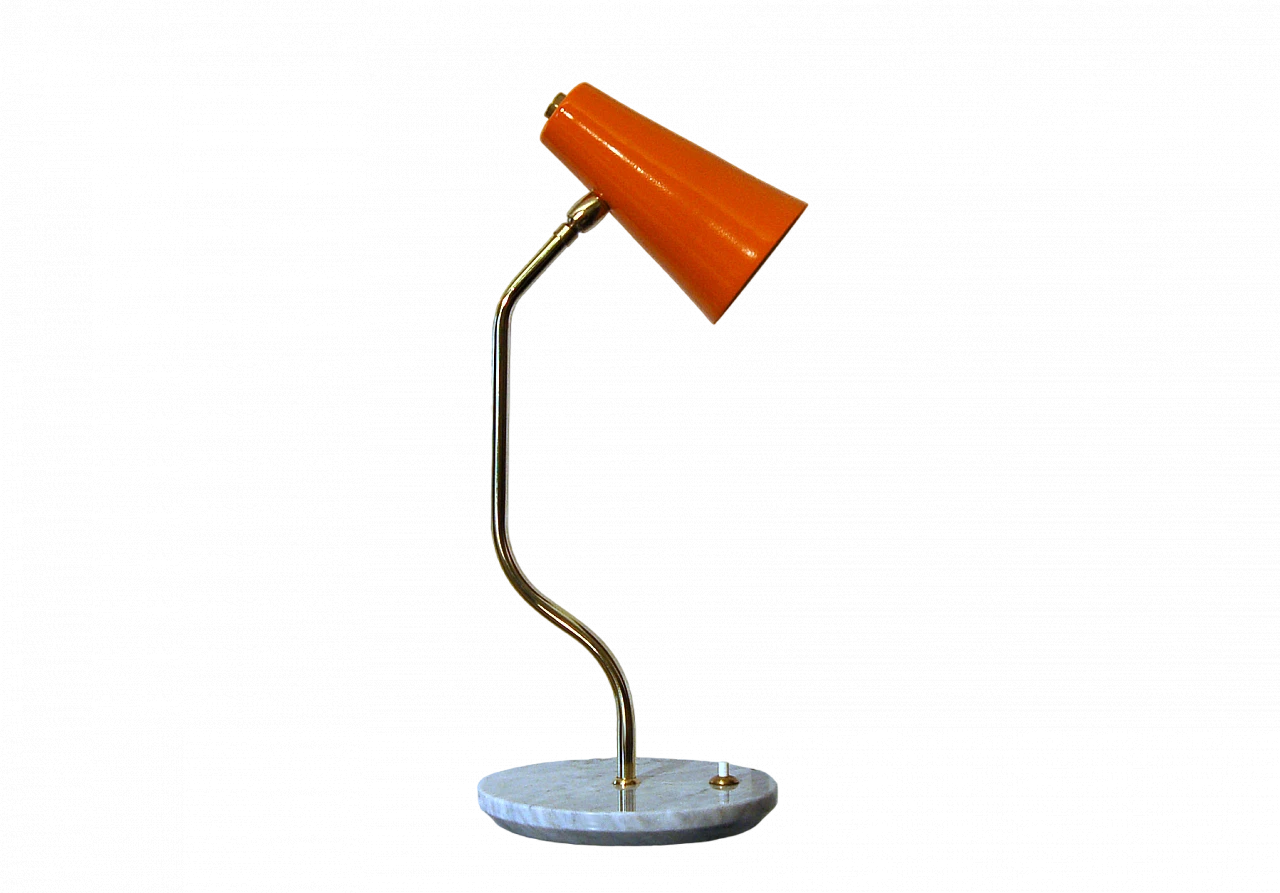 Orange table lamp in brass with marble base in Stilnovo's style 13