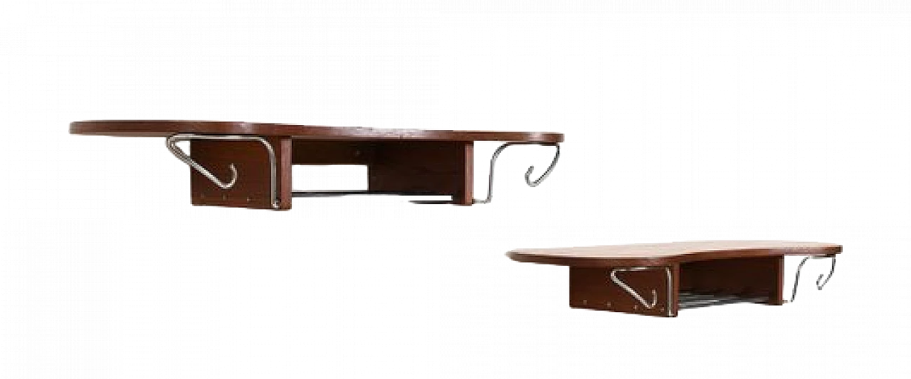 Pair of Danish clothes hangers in teak and chromed metal, 1950s 12