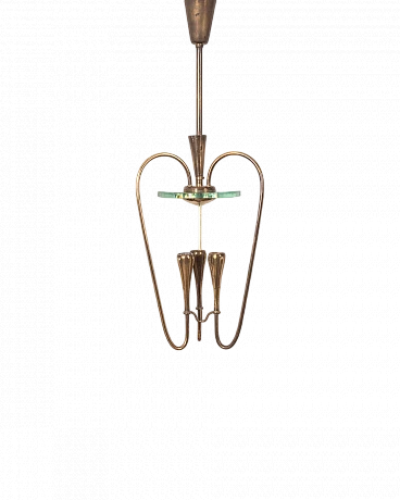 Ceiling lamp in brass & crystal by P. Chiesa for Fontana Arte, 1940s