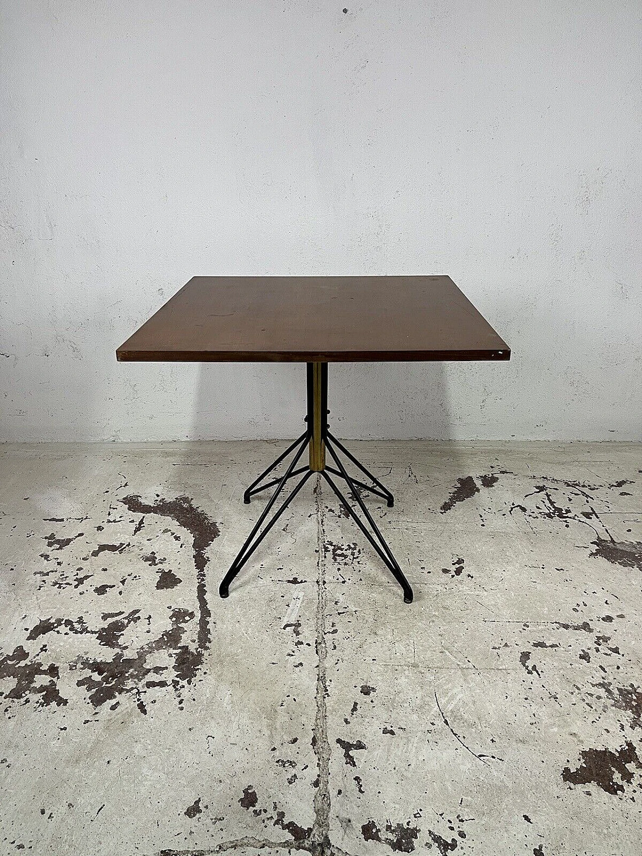 Square metal, brass and wood table by ISA Bergamo, 1960s 1