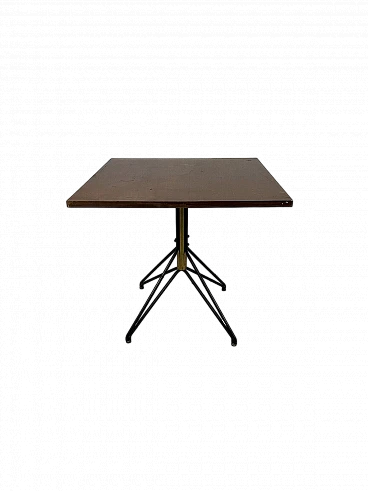 Square metal, brass and wood table by ISA Bergamo, 1960s