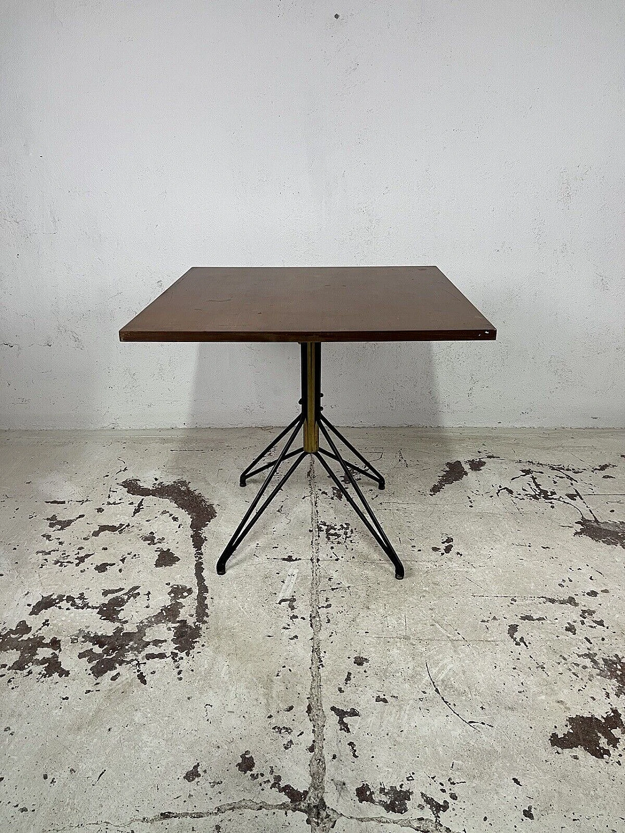 Square metal, brass and wood table by ISA Bergamo, 1960s 3