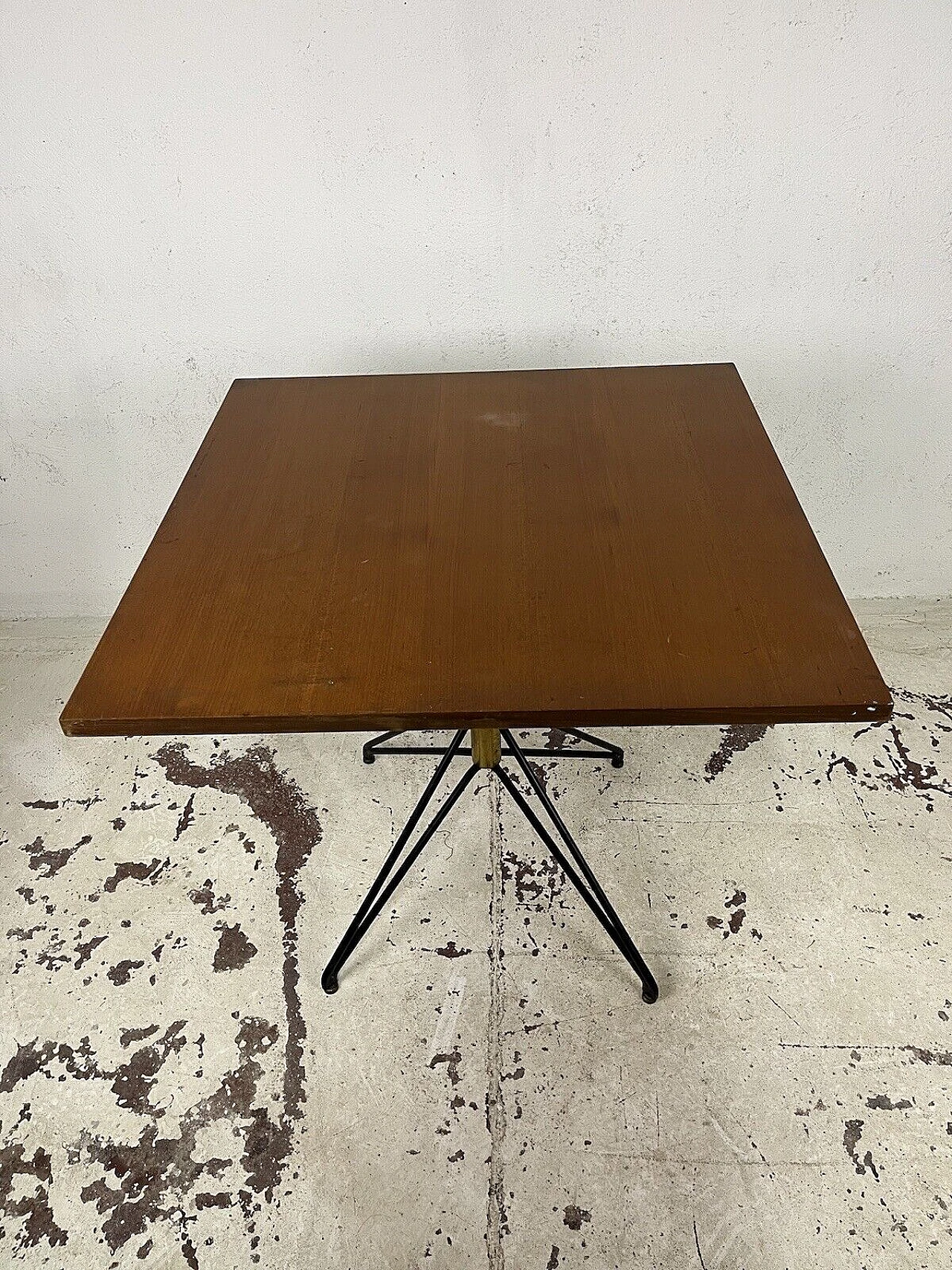 Square metal, brass and wood table by ISA Bergamo, 1960s 4