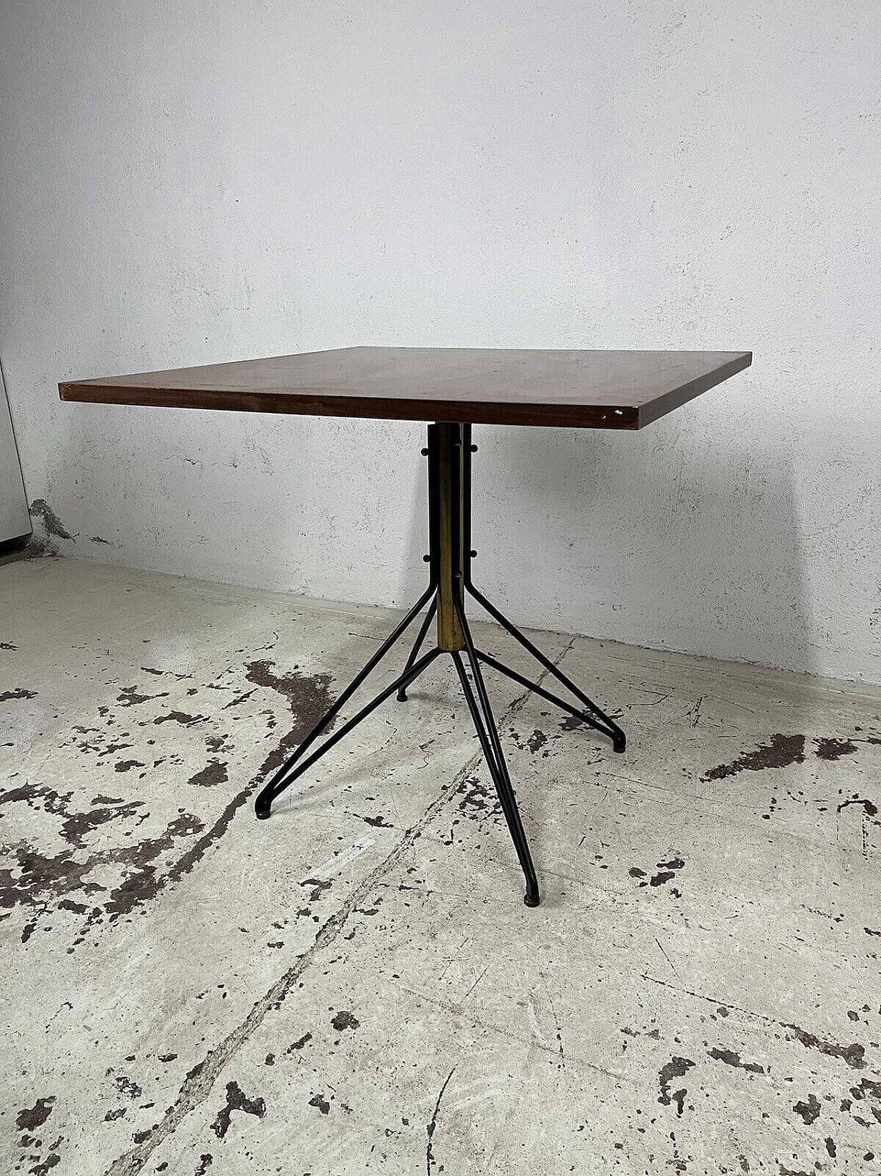 Square metal, brass and wood table by ISA Bergamo, 1960s 5