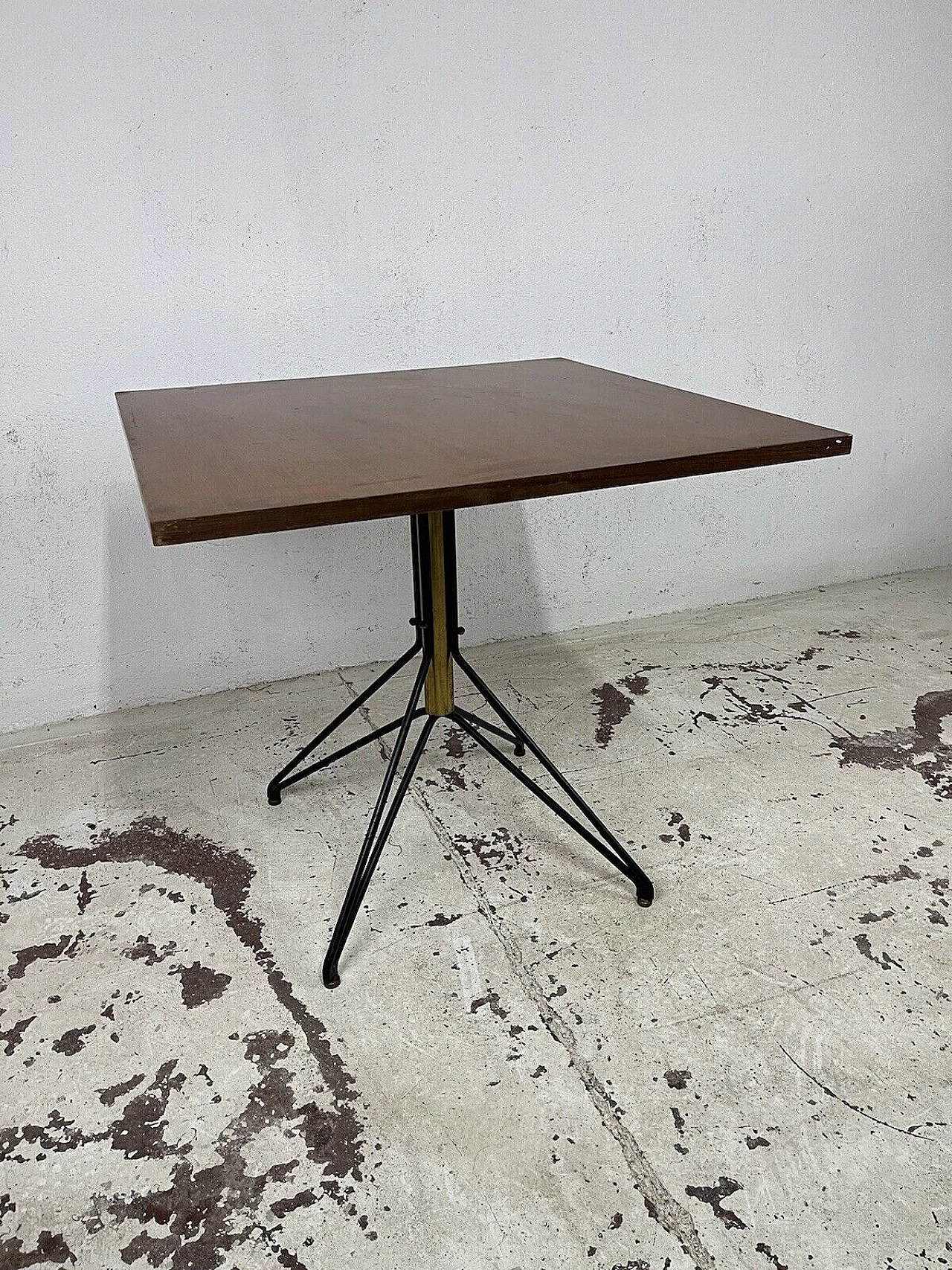 Square metal, brass and wood table by ISA Bergamo, 1960s 6