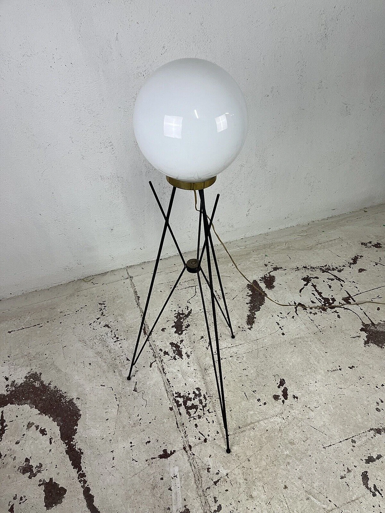 Metal and opaline glass floor lamp by Stilnovo, 1960s 7