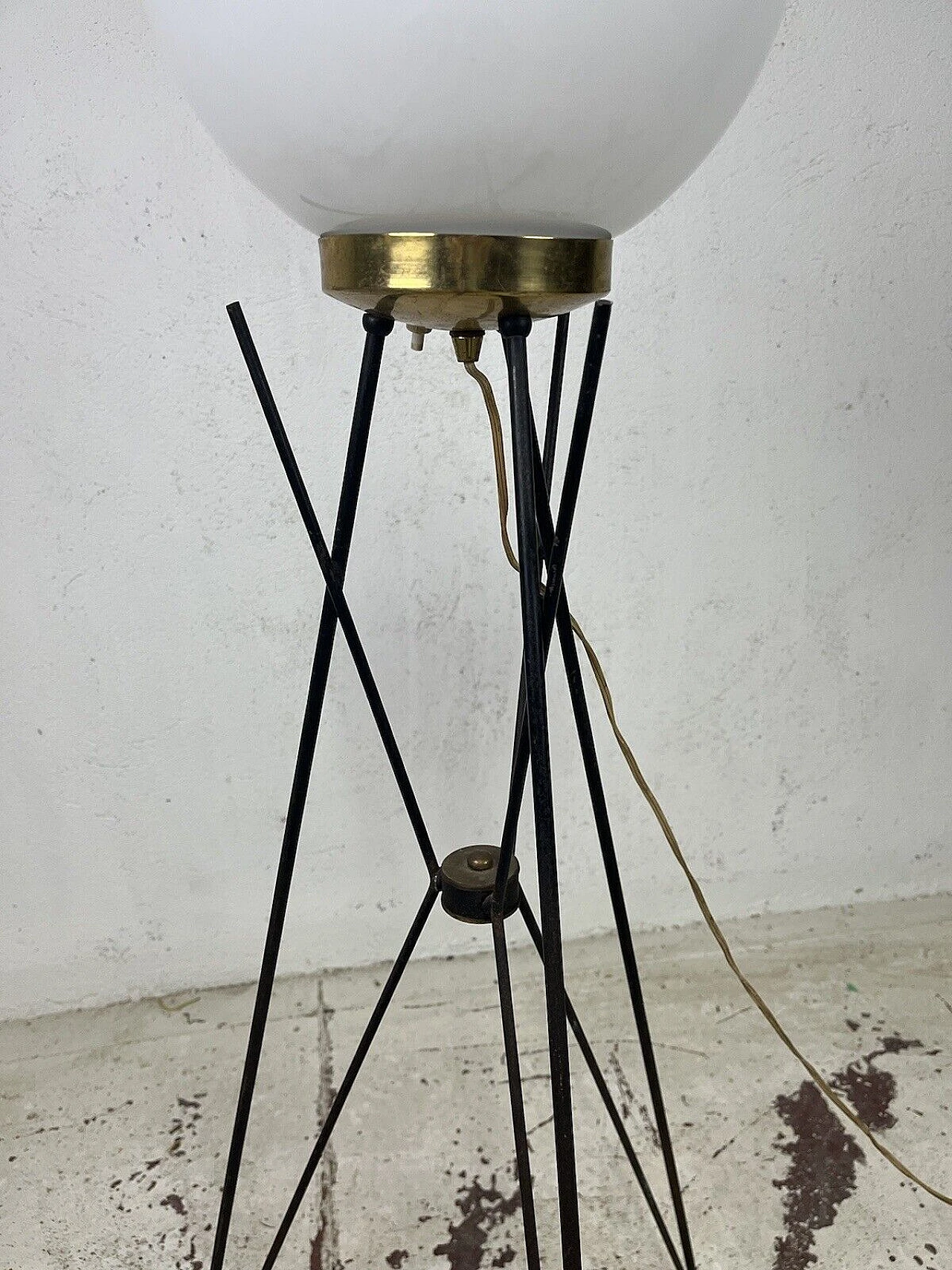 Metal and opaline glass floor lamp by Stilnovo, 1960s 8