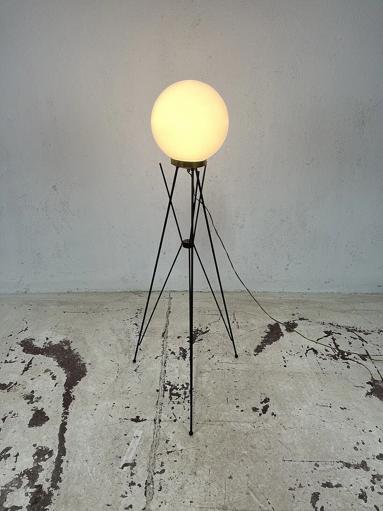 Metal and opaline glass floor lamp by Stilnovo, 1960s 13