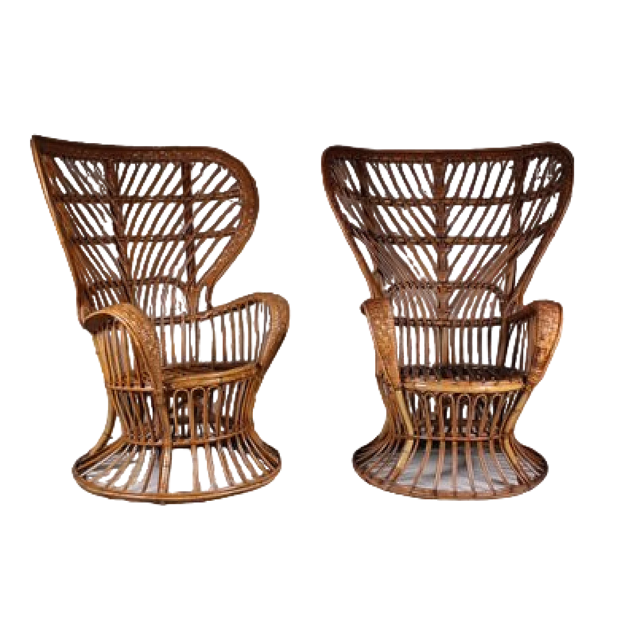 Pair of armchairs with wicker structure by Lio Carminati, 1950s 12