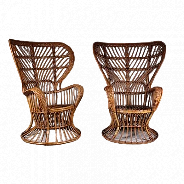 Pair of armchairs with wicker structure by Lio Carminati, 1950s