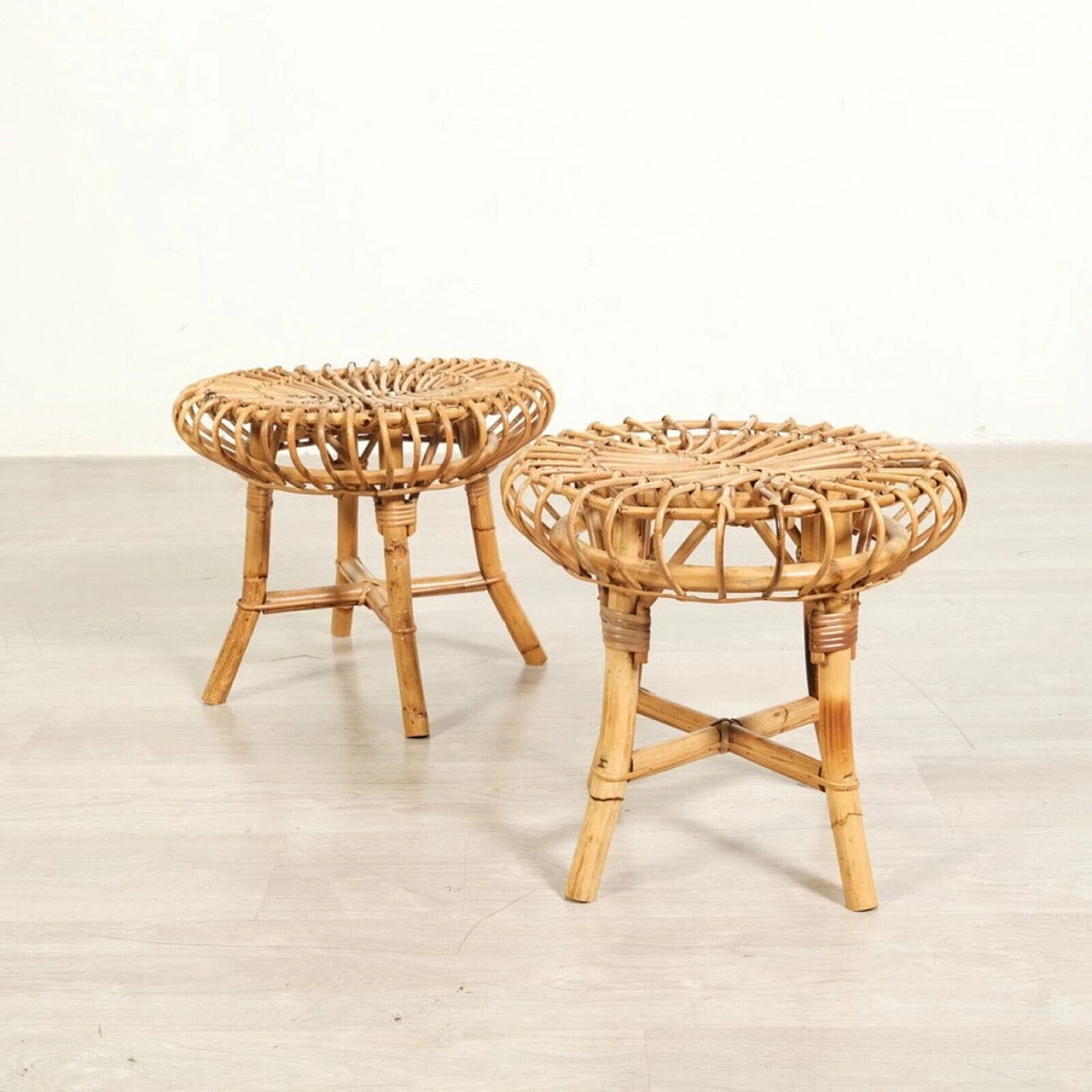 Pair of bamboo stools attributed to Franco Albini, 1970s 1